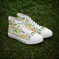 Lemon Blossom Pattern High Top Sneakers | Citrus Floral Canvas Shoes