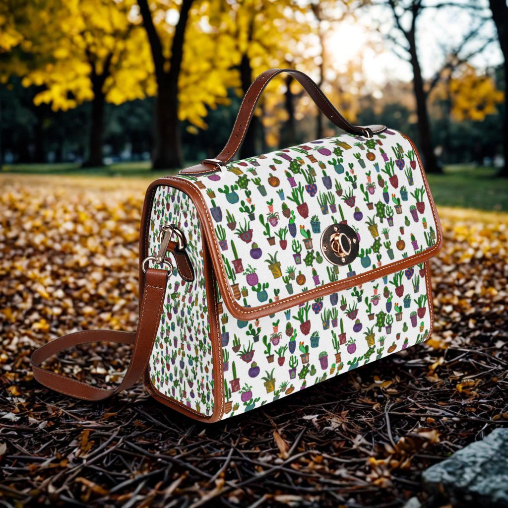 Potted Succulents Pattern Waterproof Canvas Bag | Cactus Planter Print Tote