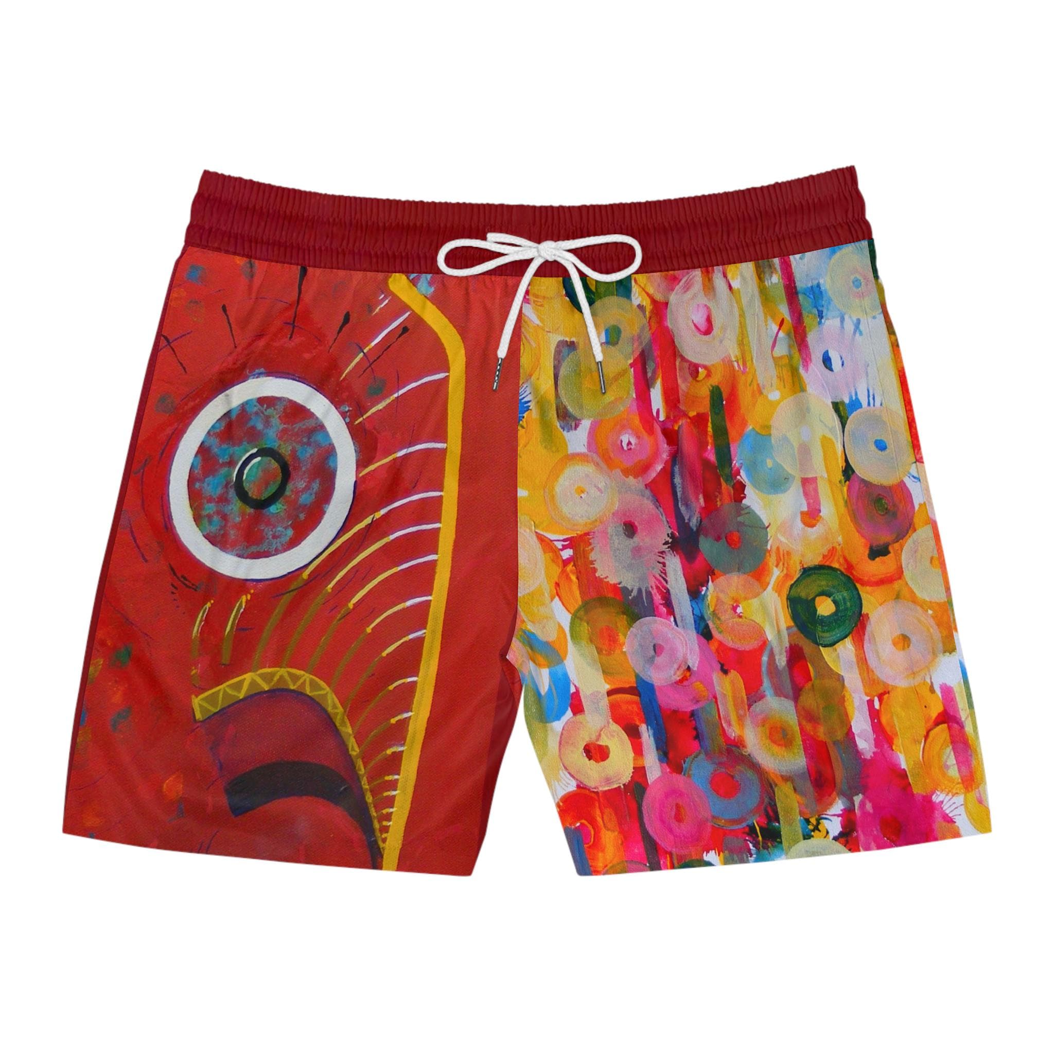 Colorful Abstract Fish Face Swim Shorts | Vibrant Painterly Circles