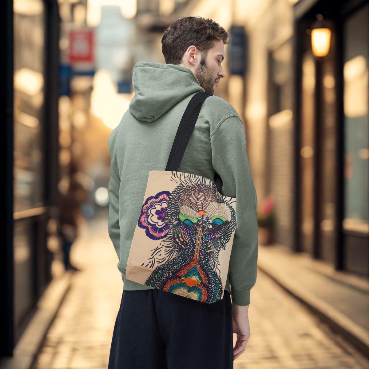 Abstract Floral Mask Tote Bag | Psychedelic Doodle Illustration