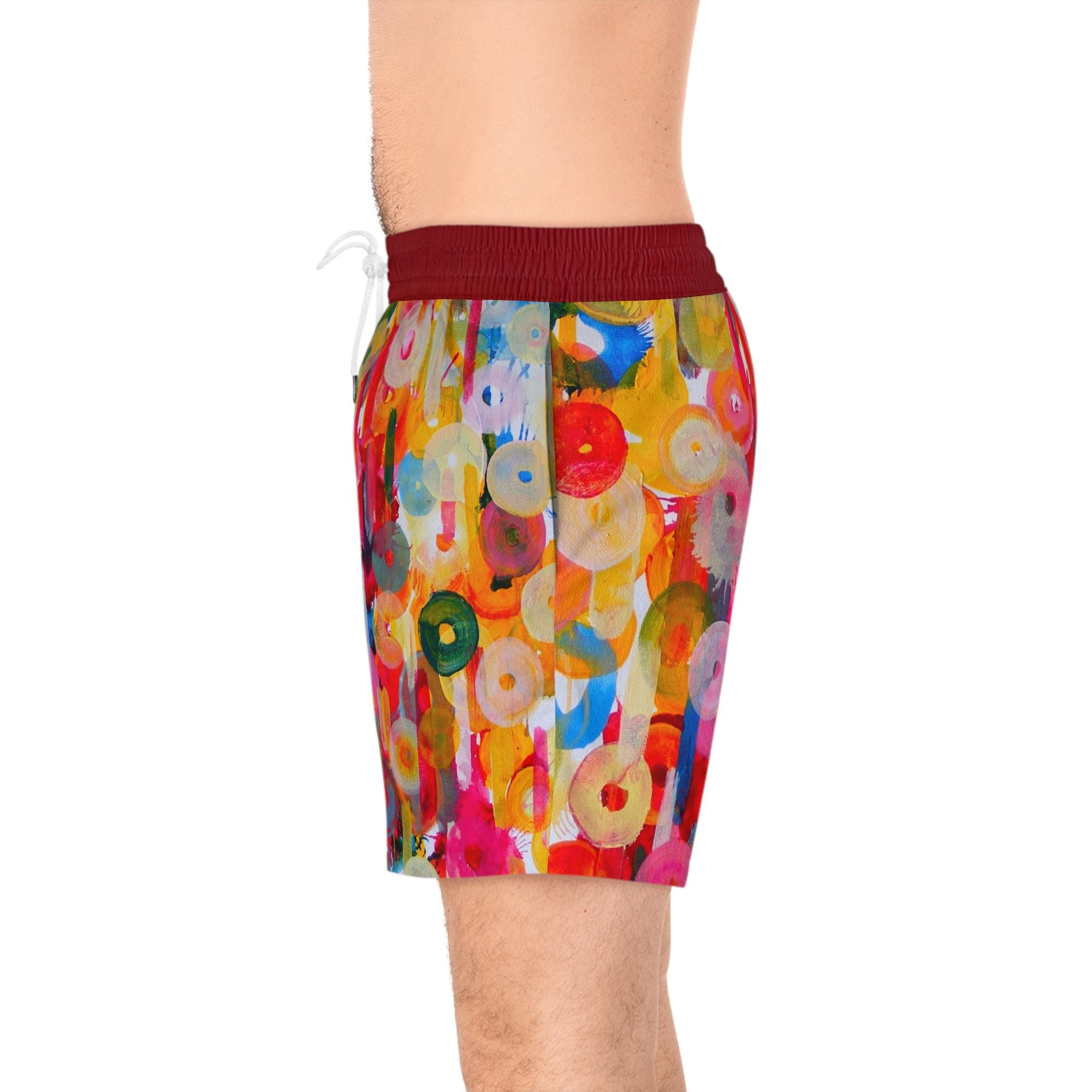 Colorful Abstract Fish Face Swim Shorts | Vibrant Painterly Circles