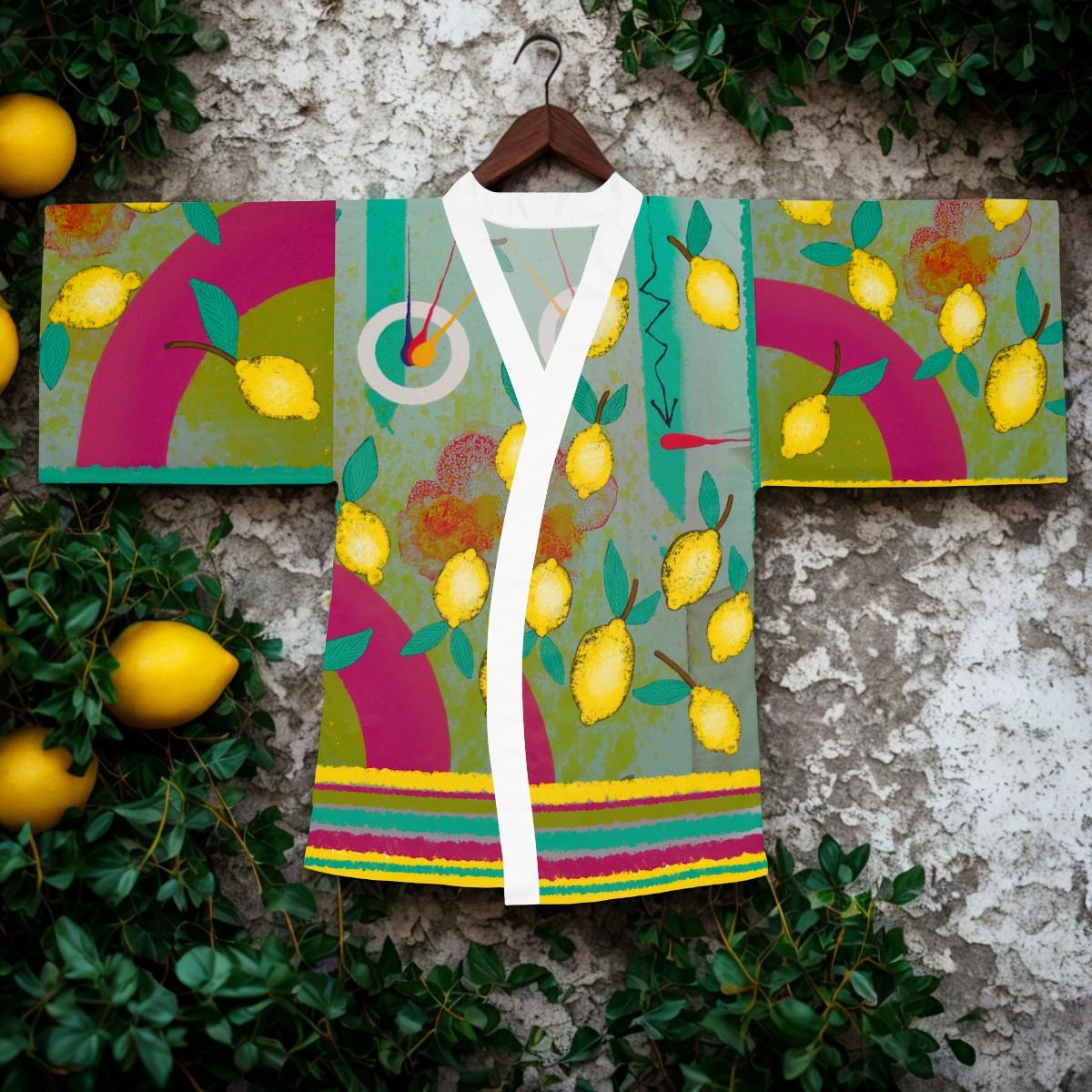 Lemon Grove Kimono Robe Long Sleeve | Citrus Pattern AOP