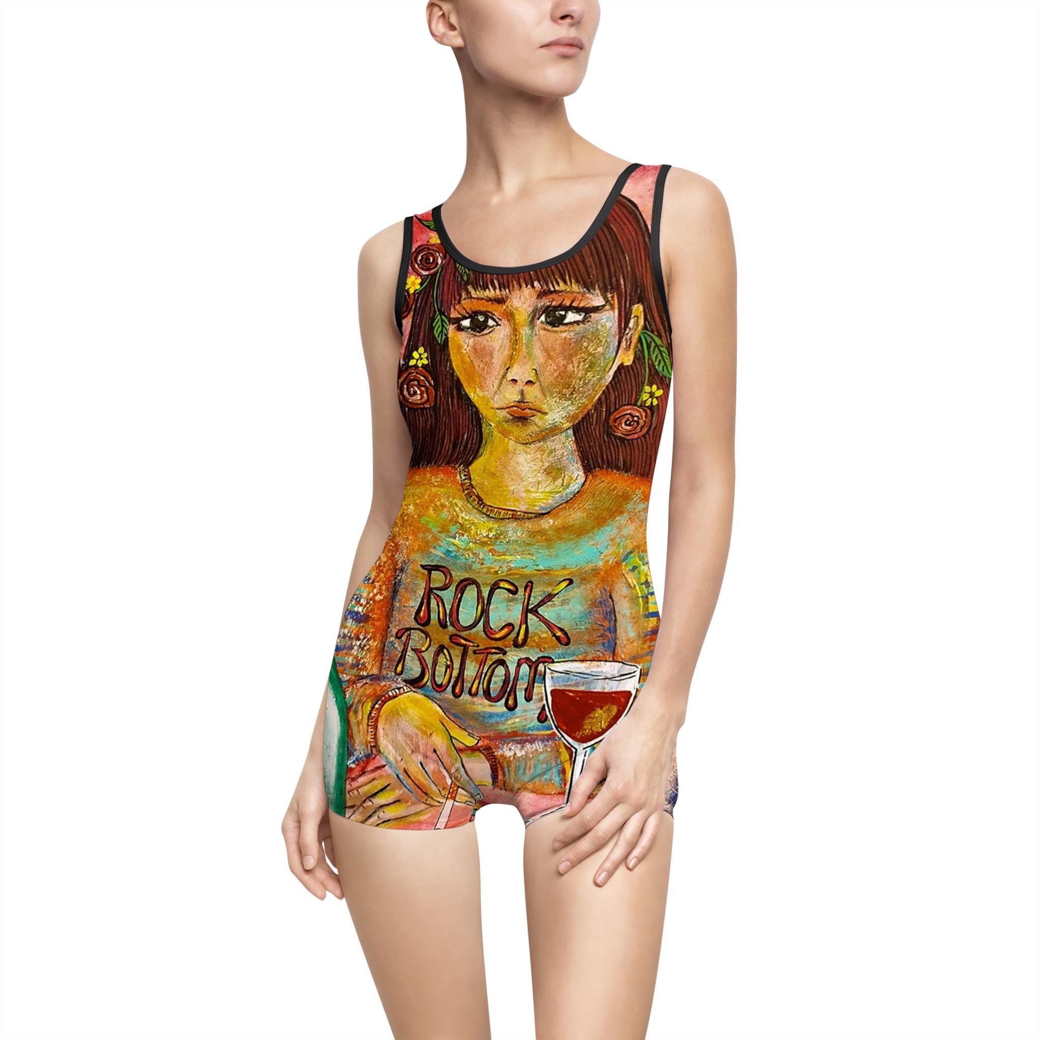 Rock Bottom Illustration Swimsuit | Vintage Art Graphic One-Piece