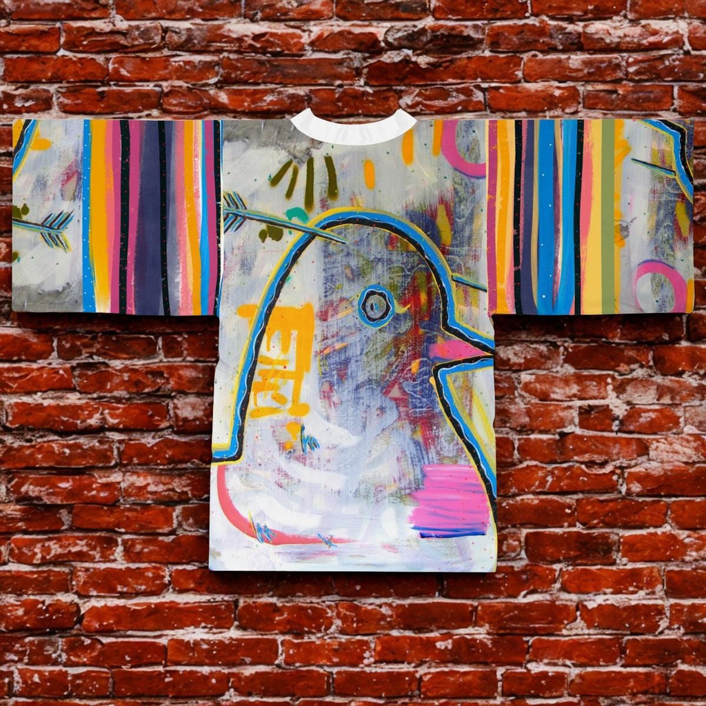 Colorful Abstract Bird Kimono Robe | Long Sleeve Printed Kimono