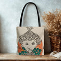 Floral Mandala Pattern Tote Bag | Hand-Drawn Face Illustration Tote