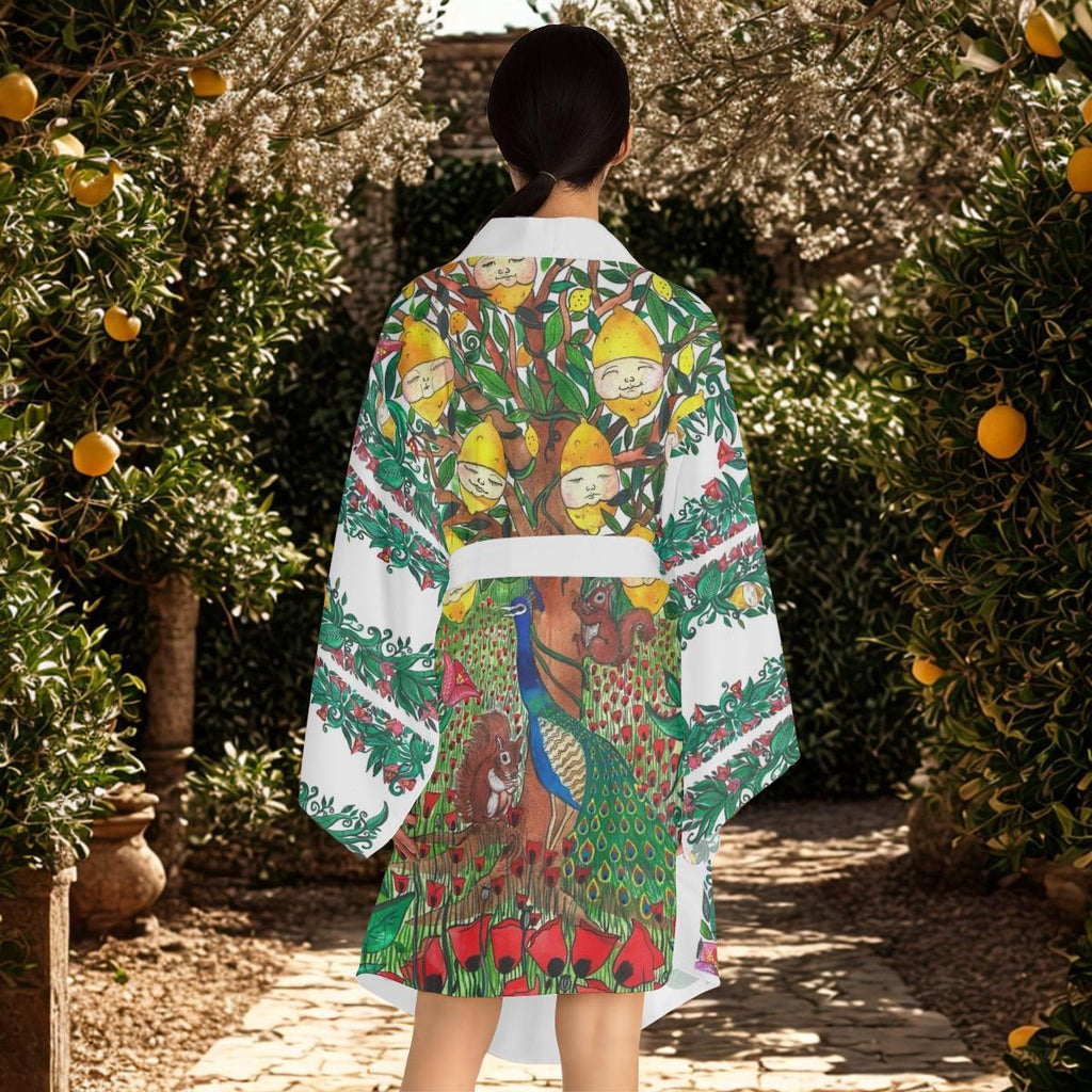 Forest Floral Vine Kimono Robe | Hibiscus Leaf Border