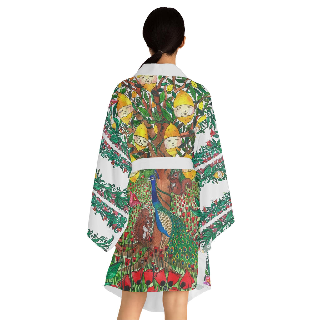 Forest Floral Vine Kimono Robe | Hibiscus Leaf Border