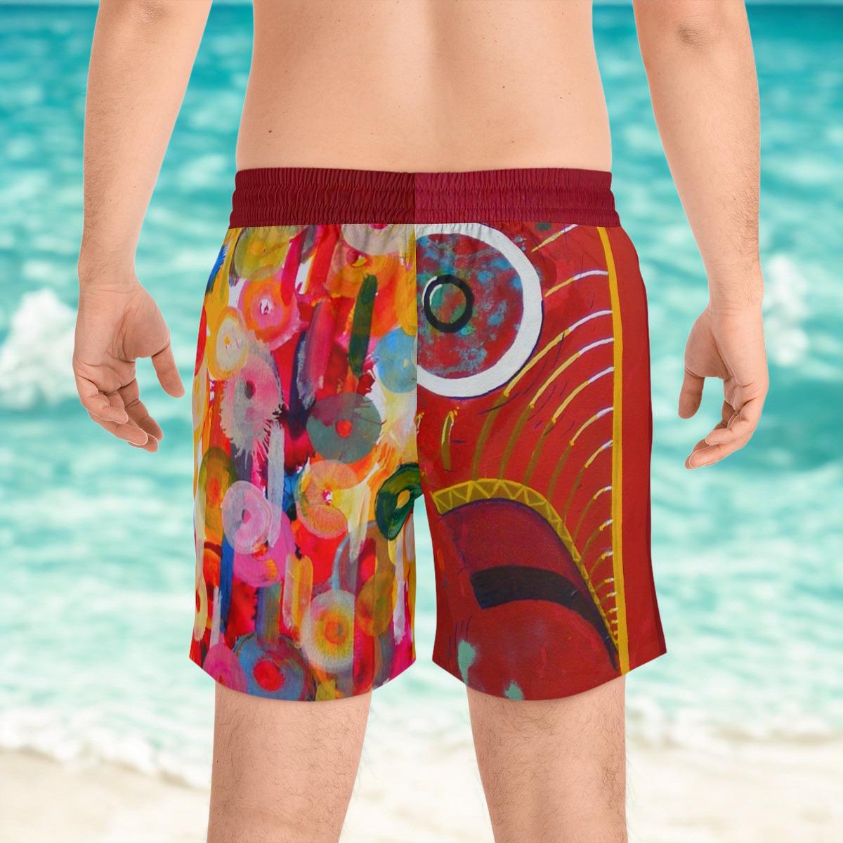 Colorful Abstract Fish Face Swim Shorts | Vibrant Painterly Circles