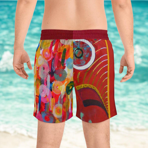 Colorful Abstract Fish Face Swim Shorts | Vibrant Painterly Circles