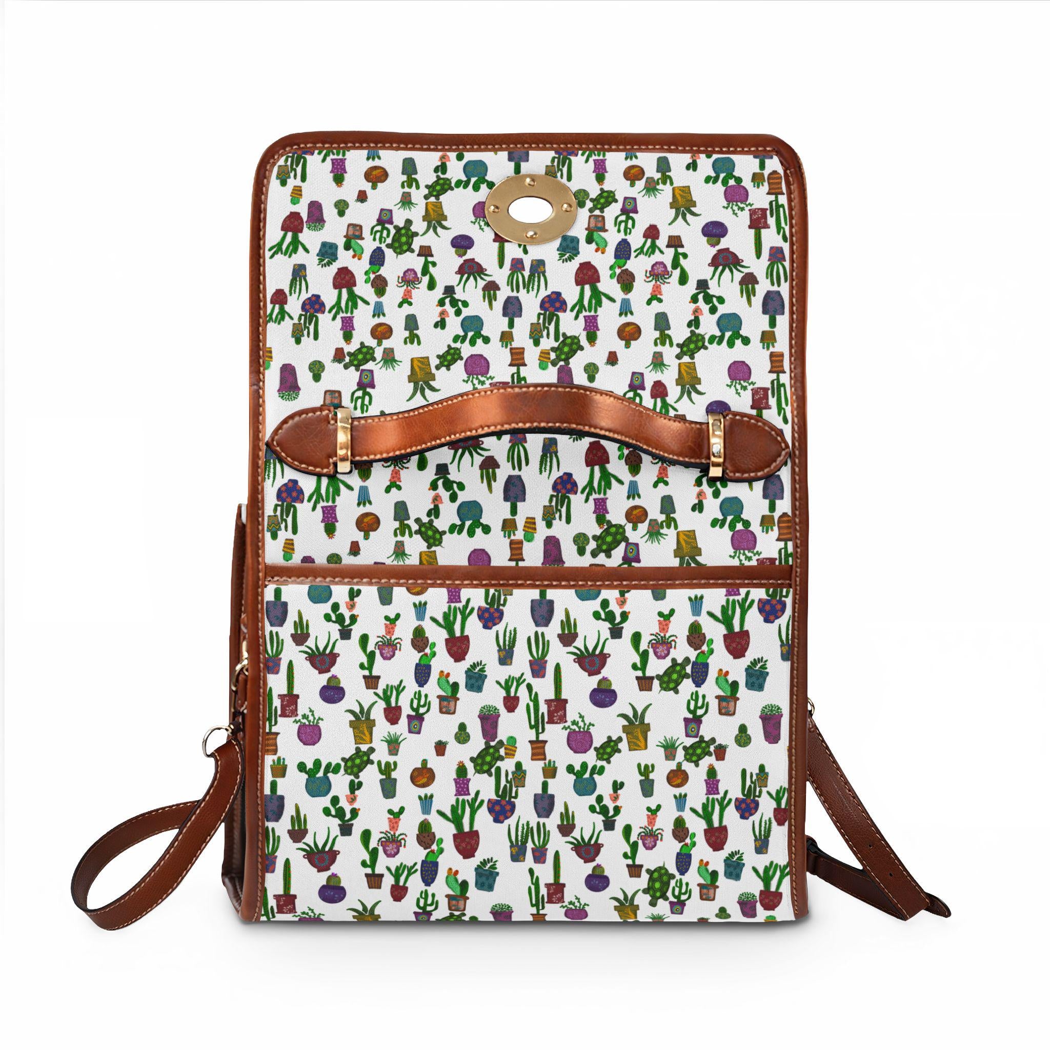 Potted Succulents Pattern Waterproof Canvas Bag | Cactus Planter Print Tote