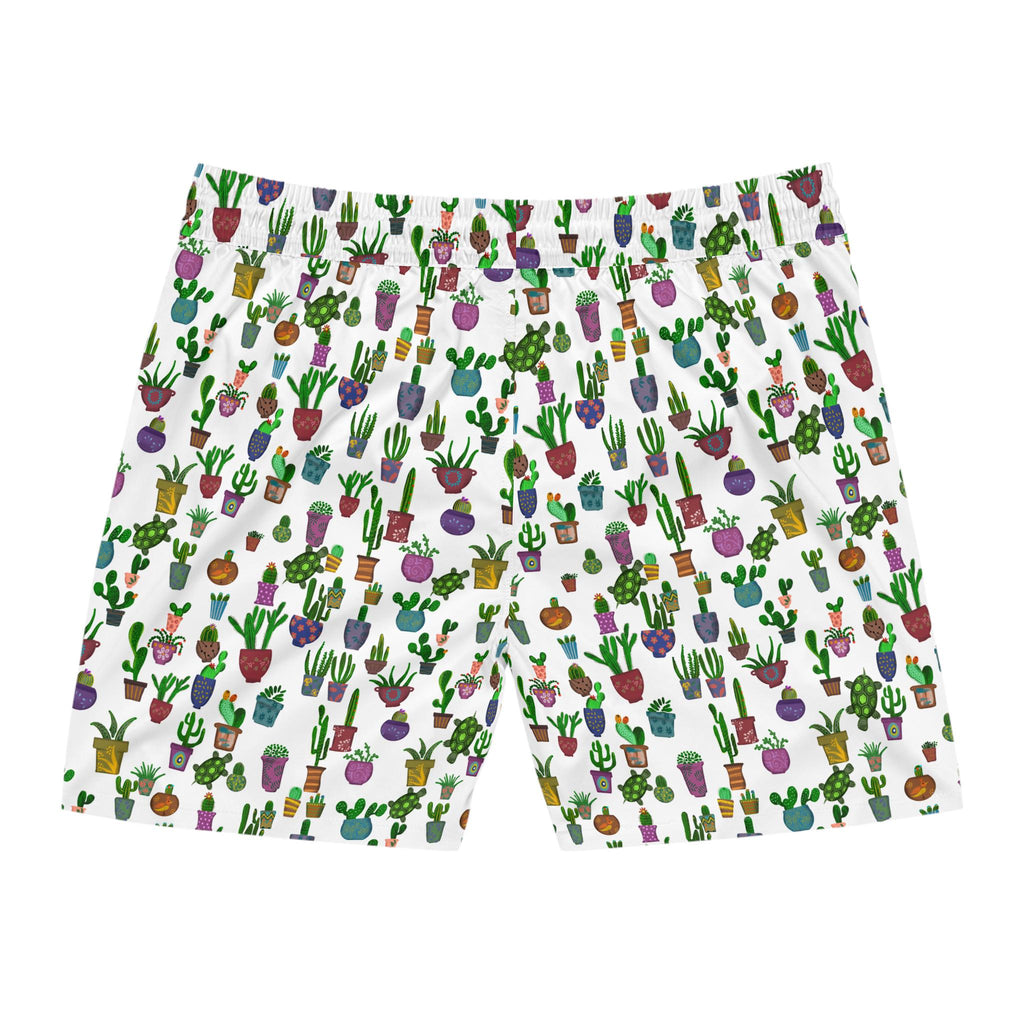 Potted Cactus Pattern Swim Shorts  Mens Mid Length