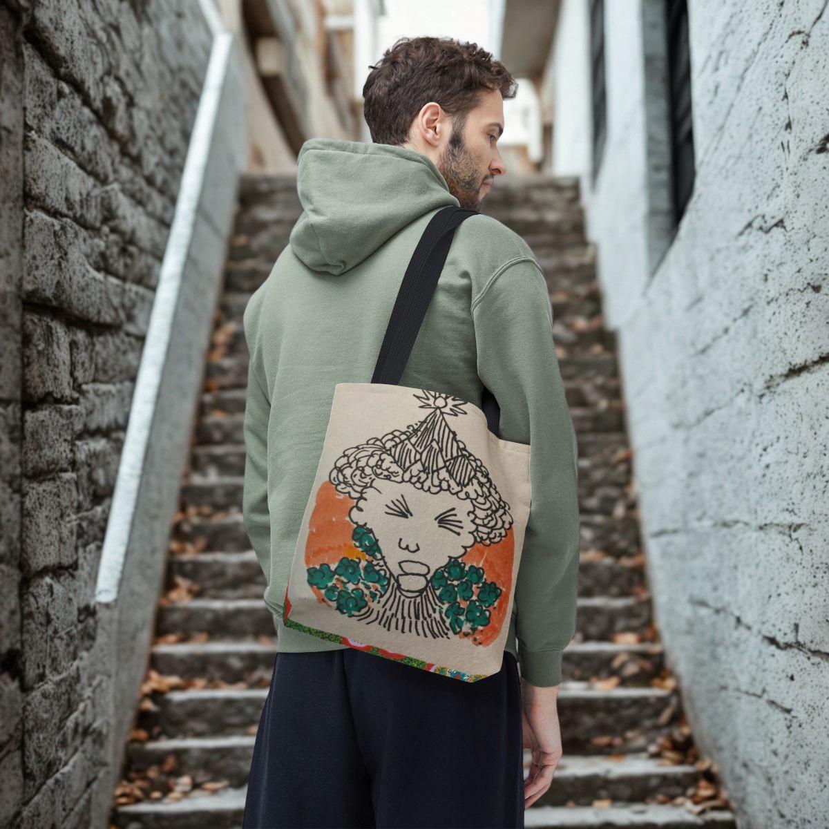 Floral Mandala Pattern Tote Bag | Hand-Drawn Face Illustration Tote