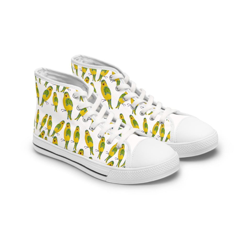 Green Budgie Pattern High Top Sneakers | Parakeet Bird Print Shoes