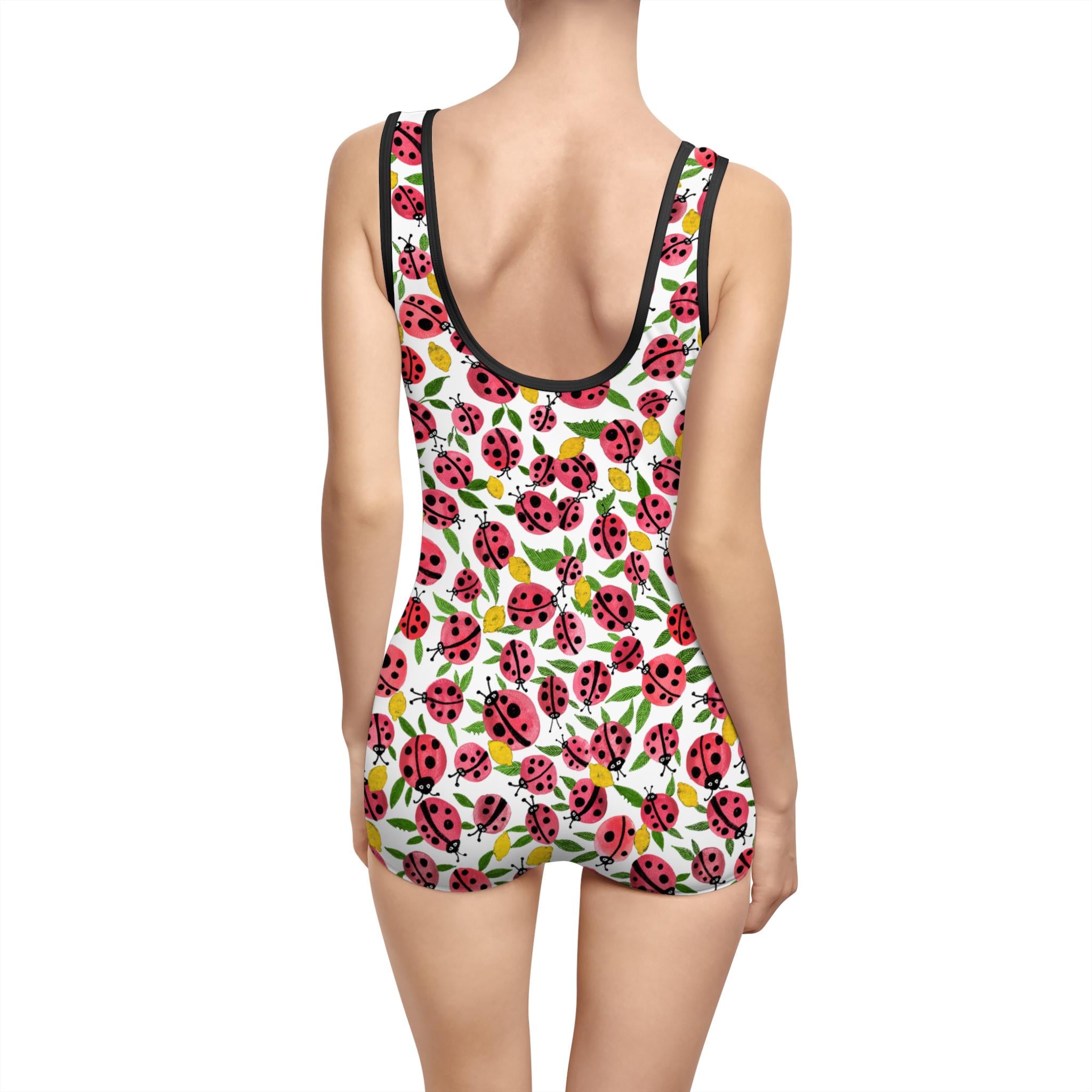 Ladybug Floral Vintage Swimsuit | Retro All-Over-Print Bathing Suit