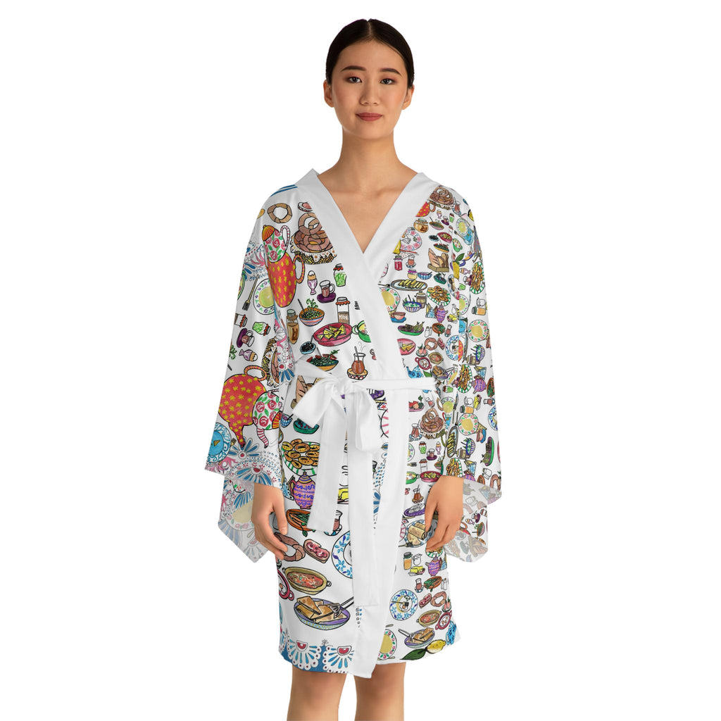 Tea Party Pattern Long Sleeve Kimono Robe | All Over Print