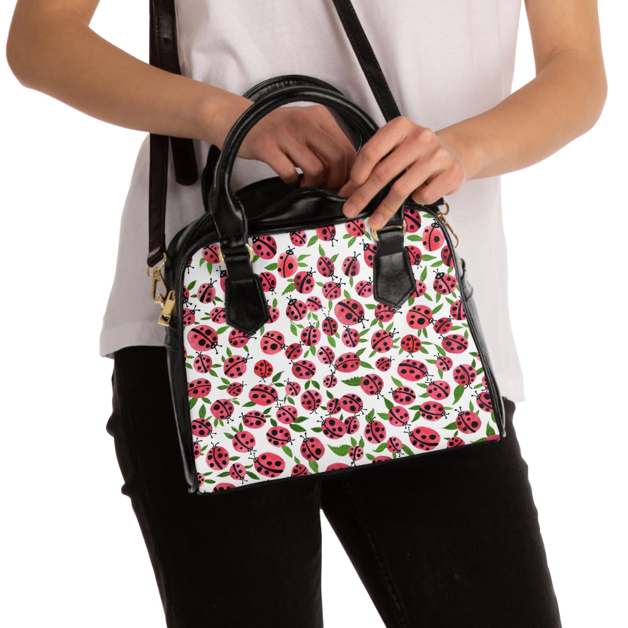Ladybug Pattern Shoulder Handbag | Red Black Beetle Print