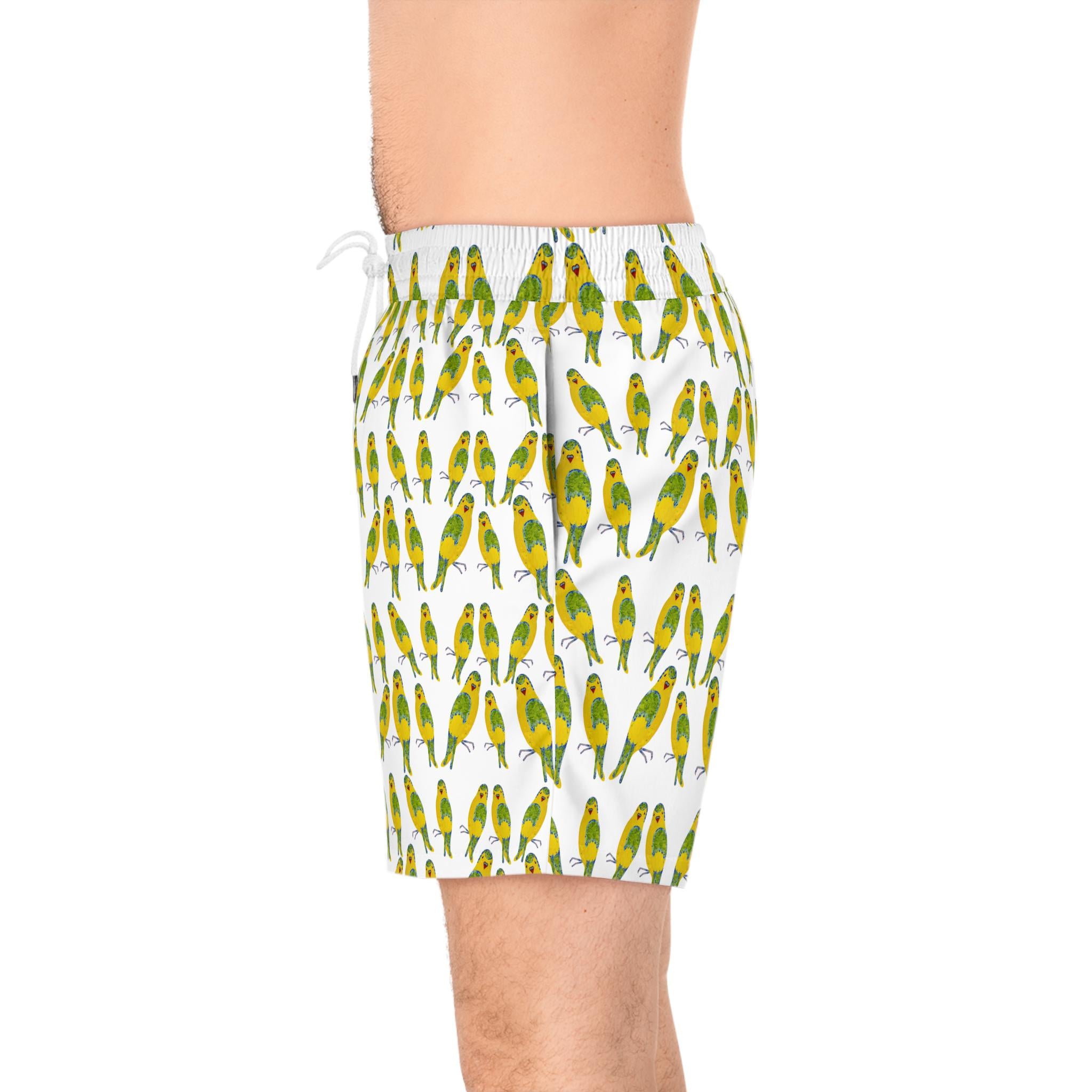 Green Budgie Parrot Pattern Swim Shorts | All-Over Print