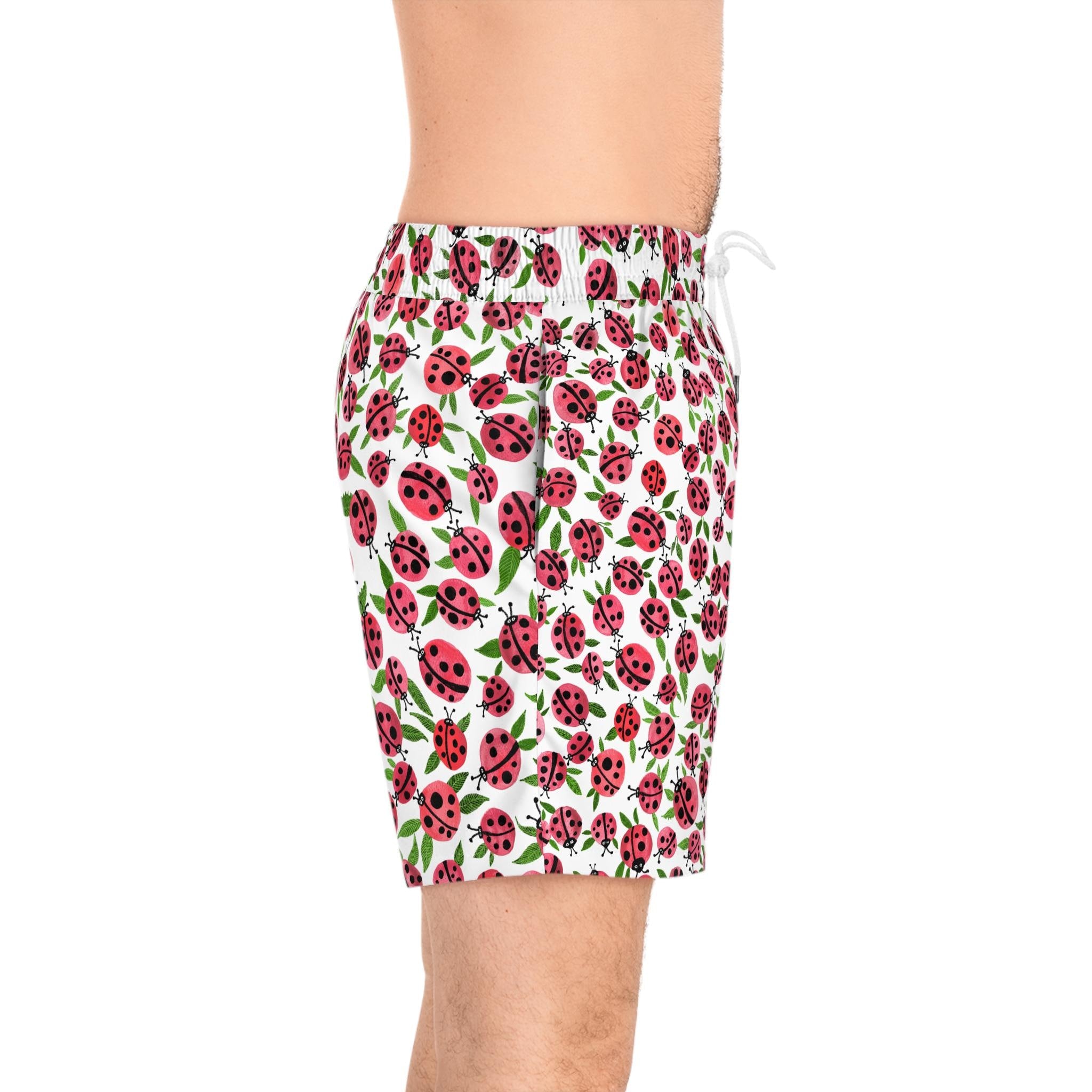 Men's Ladybug Pattern Swim Shorts | Mid-Length Beachwear, Summer Fun