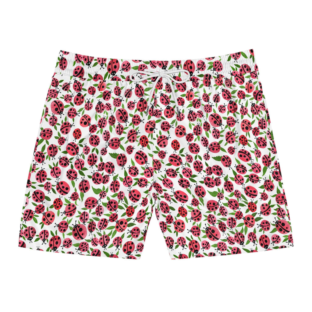 Men's Ladybug Pattern Swim Shorts | Mid-Length Beachwear, Summer Fun