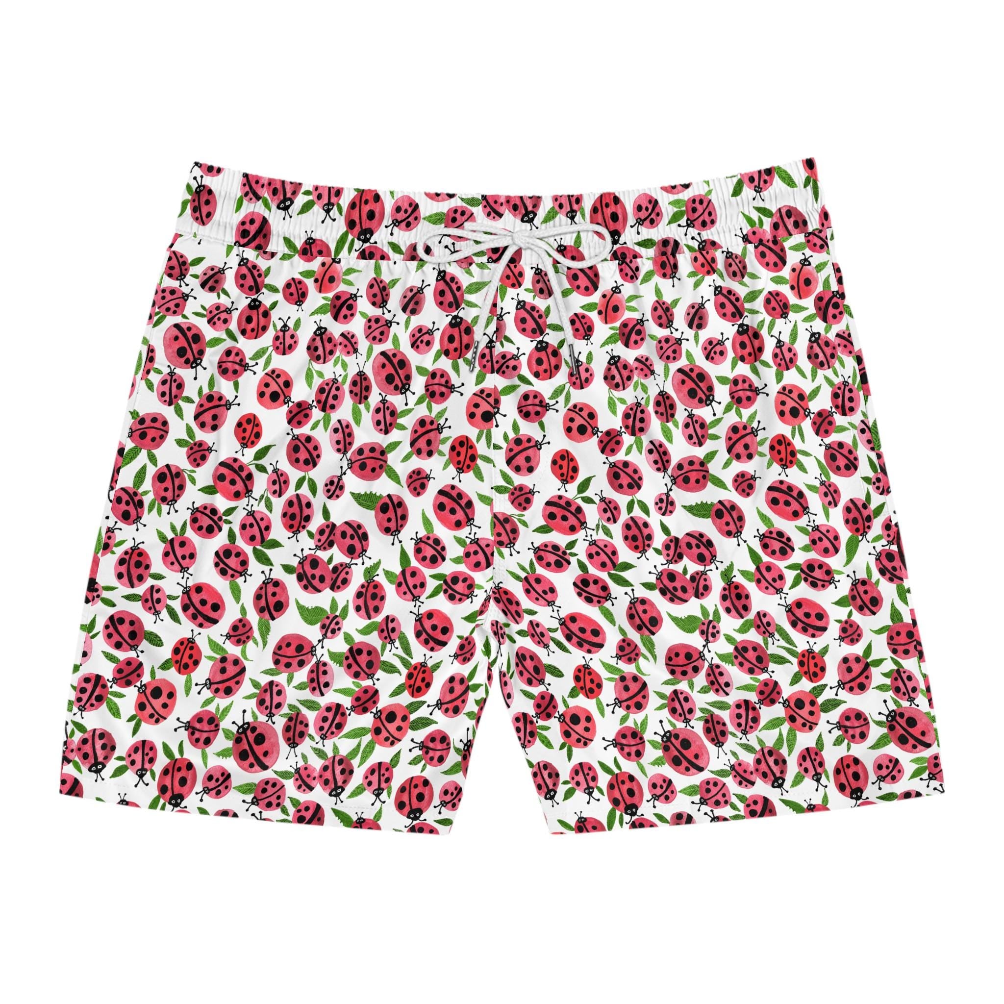 Men's Ladybug Pattern Swim Shorts | Mid-Length Beachwear, Summer Fun