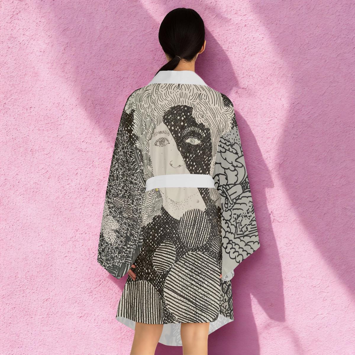 Ink Portrait Collage Long Sleeve Kimono
