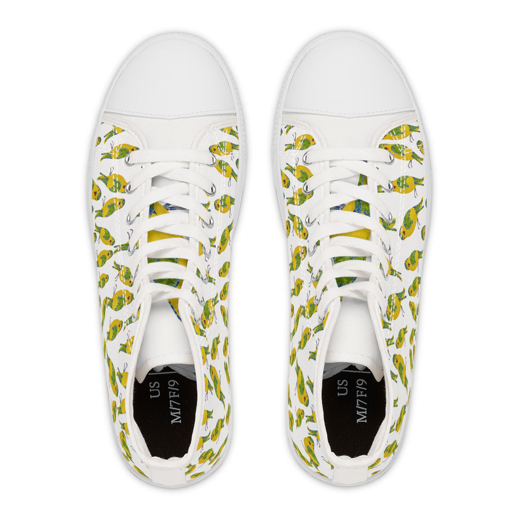 Green Budgie Pattern High Top Sneakers | Parakeet Bird Print Shoes