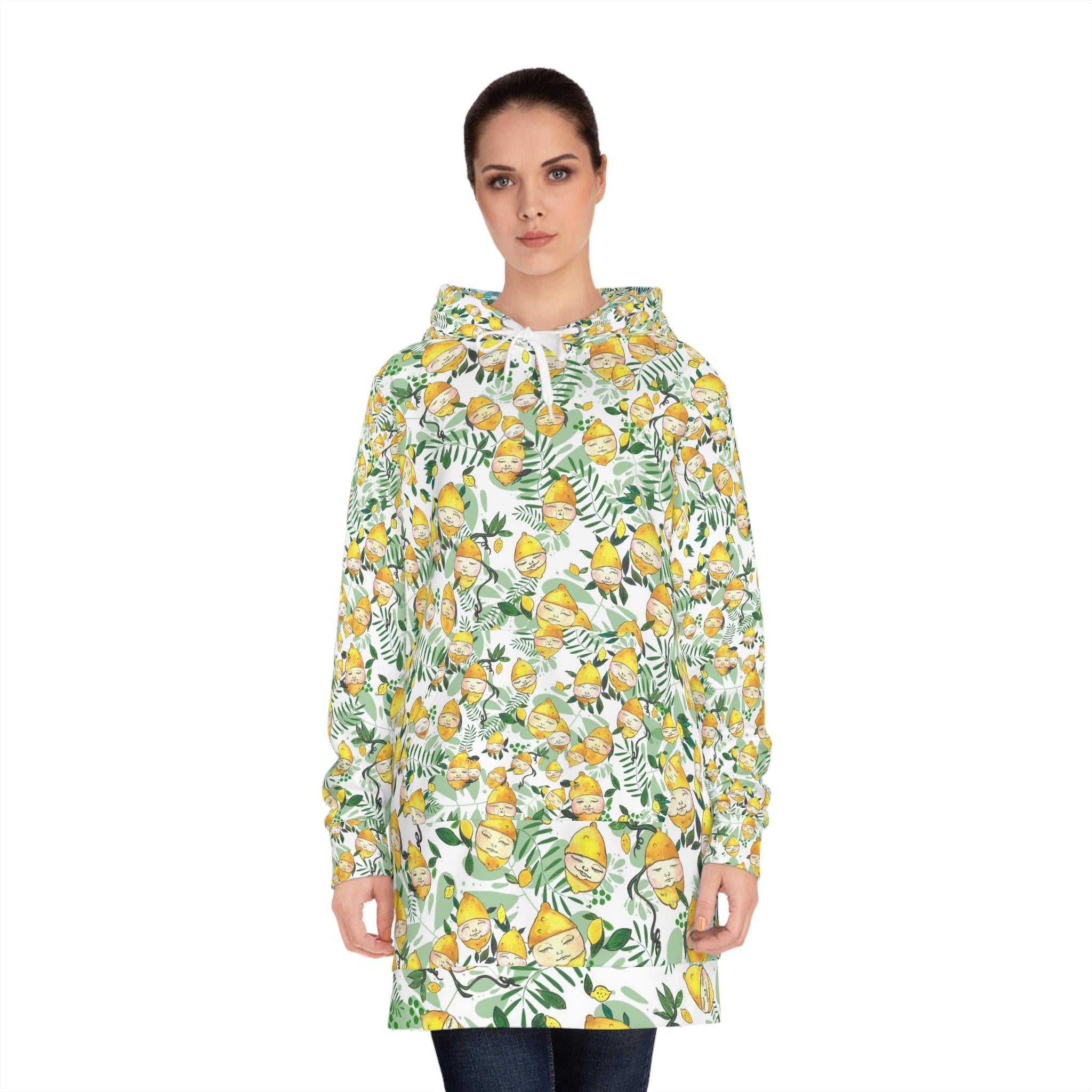 Lemon Allover Print Hoodie Dress | Lemon Heads Sleeves, Retro Vanity Illustration