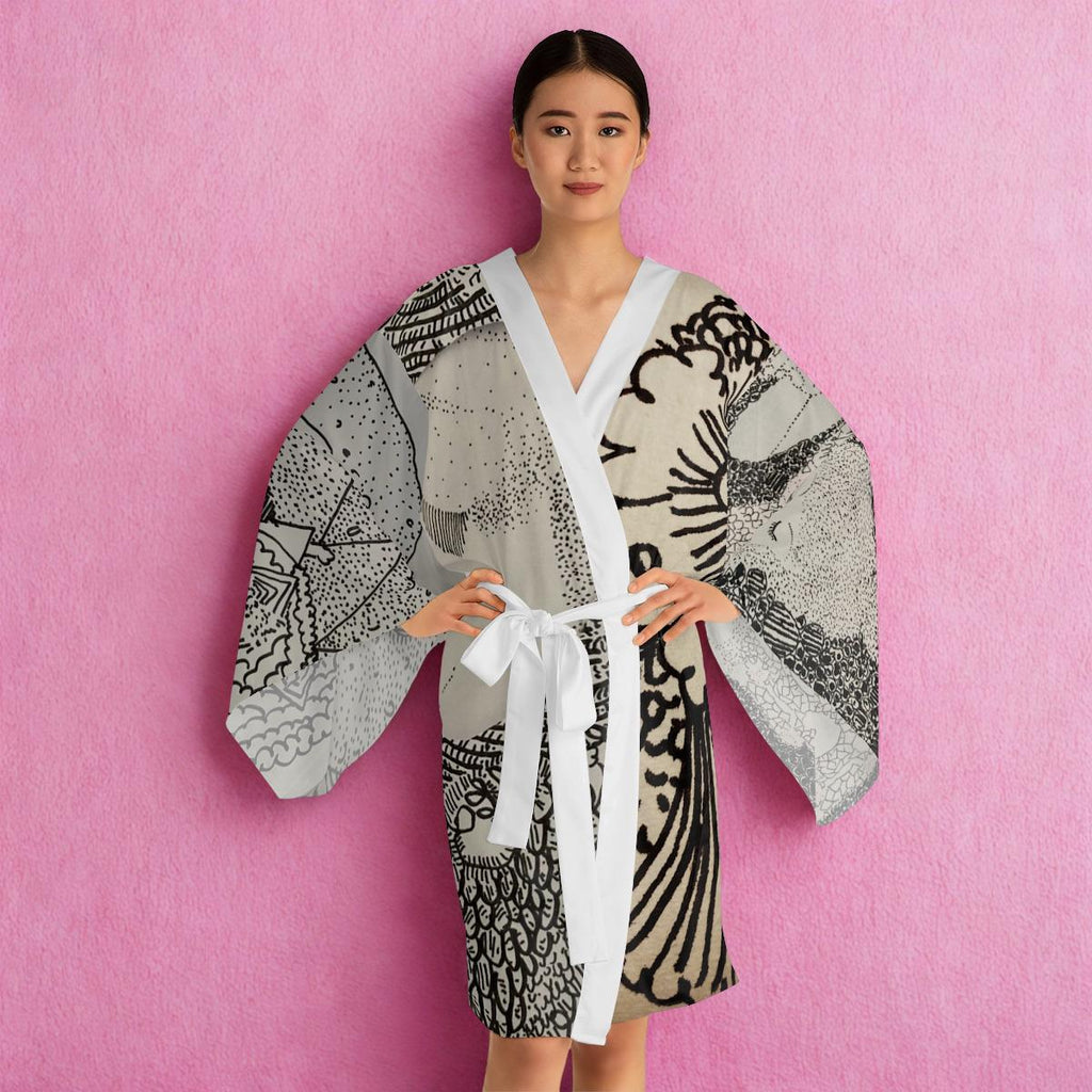 Ink Portrait Collage Long Sleeve Kimono