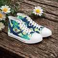 Teal Floral Hand-Painted High Top Sneakers | Artsy Canvas Shoes
