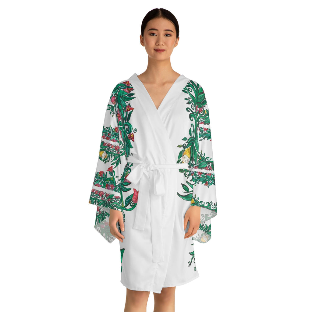 Forest Floral Vine Kimono Robe | Hibiscus Leaf Border