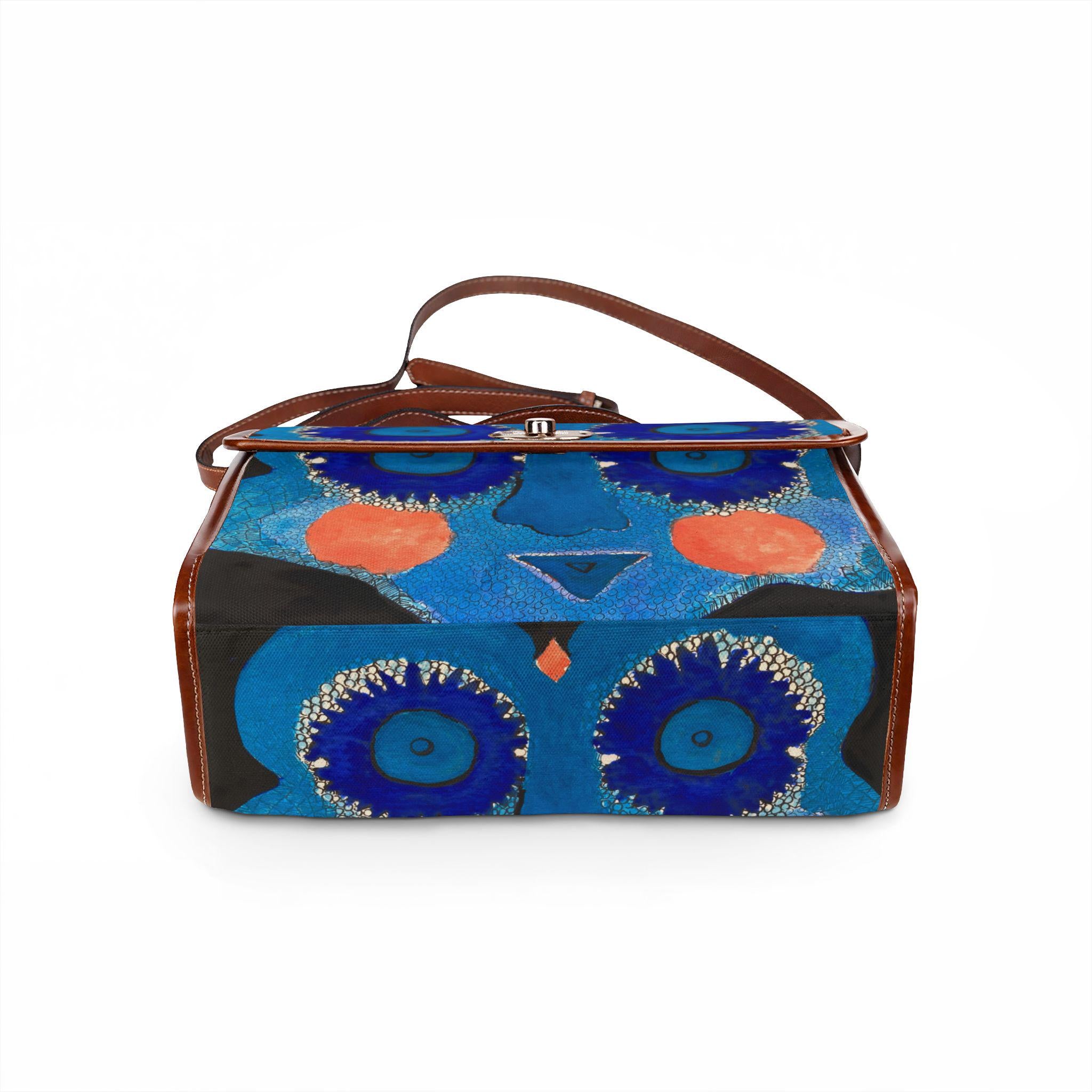 Blue Abstract Face Canvas Bag | Waterproof Art Tote, Surreal Floral Eyes