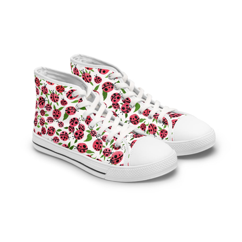 Pink Ladybug Leaf Pattern High Top Canvas Sneakers