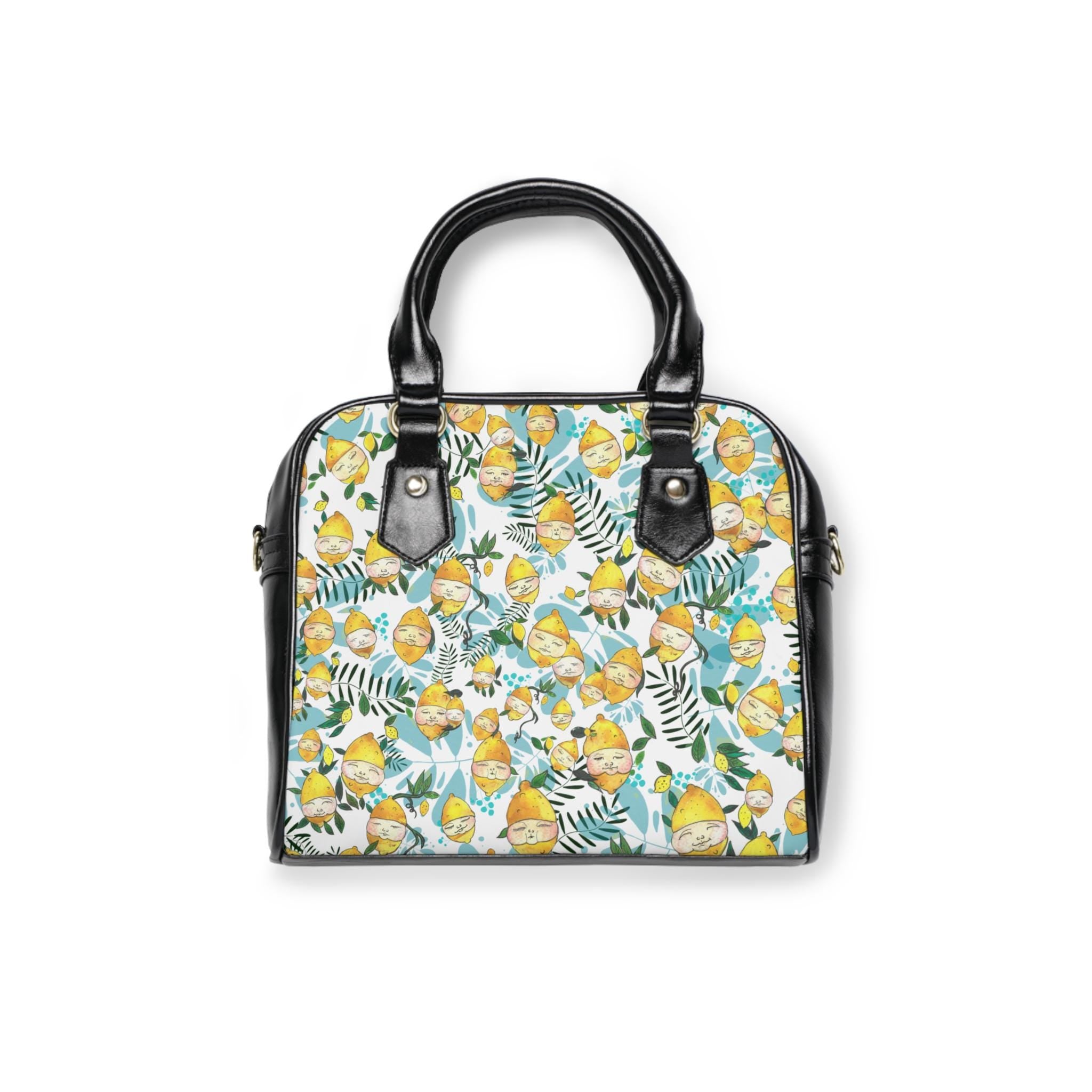 Lemon Citrus Floral Pattern Shoulder Handbag | Tropical Leaves Print