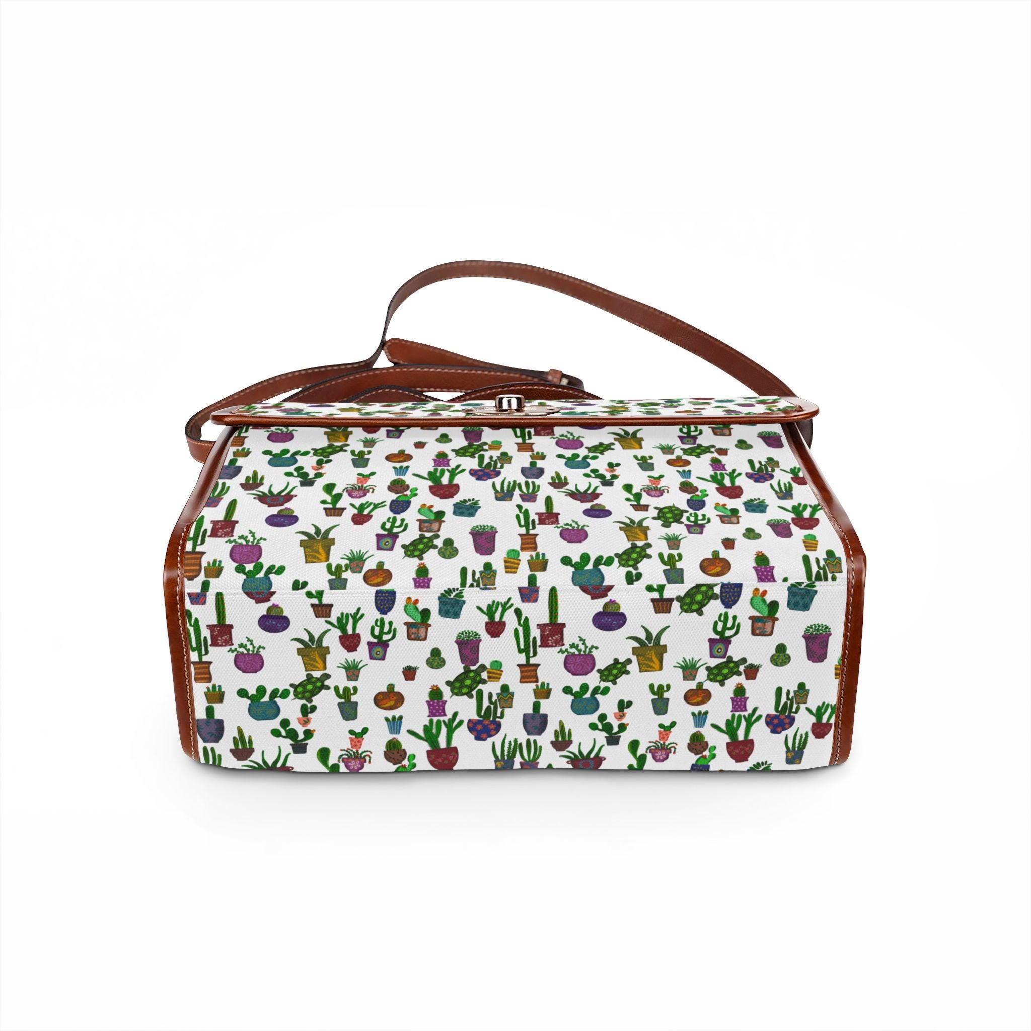 Potted Succulents Pattern Waterproof Canvas Bag | Cactus Planter Print Tote