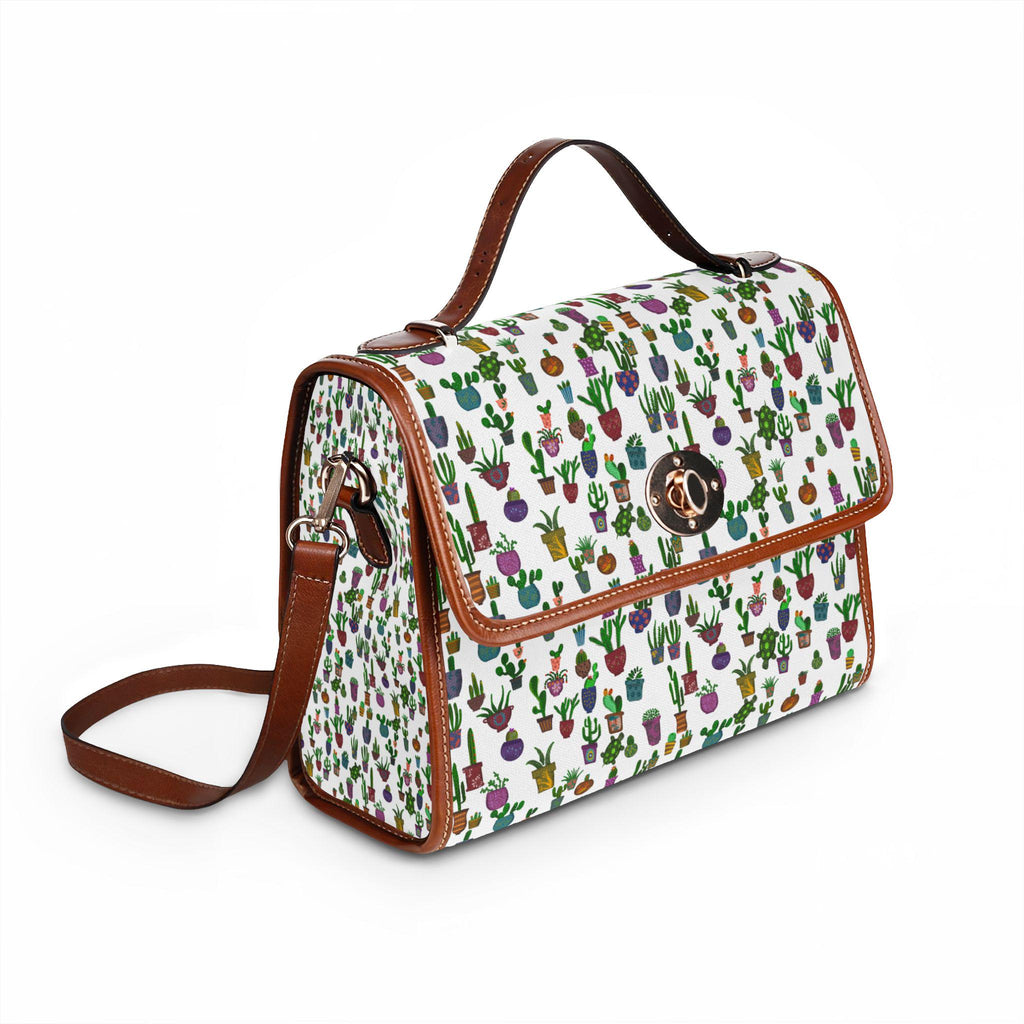 Potted Succulents Pattern Waterproof Canvas Bag | Cactus Planter Print Tote