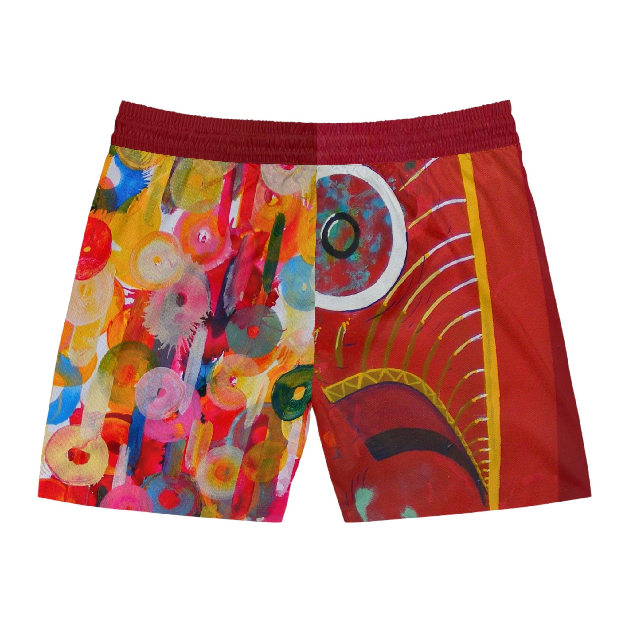 Colorful Abstract Fish Face Swim Shorts | Vibrant Painterly Circles