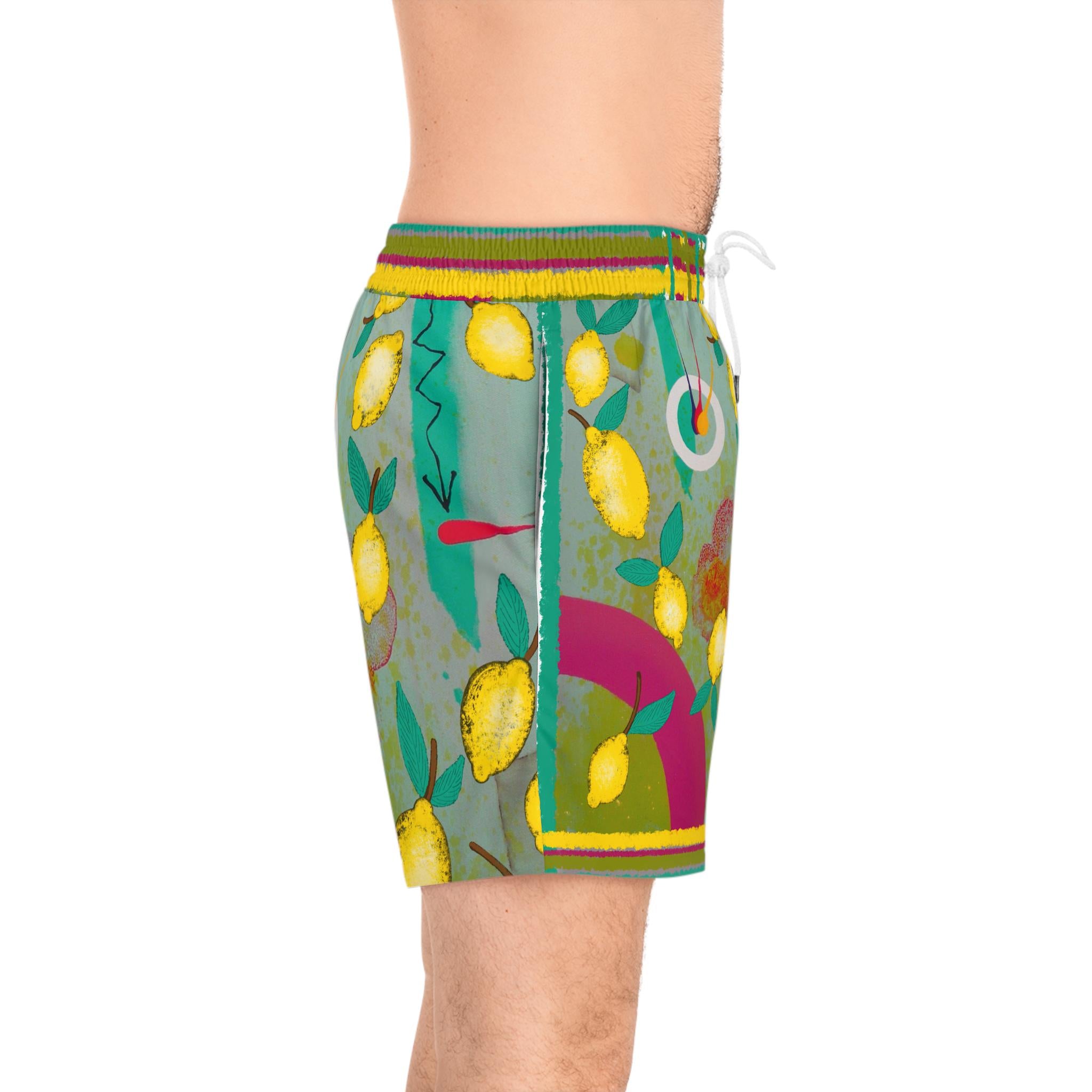 Lemon Pattern Swim Shorts | Tropical Citrus Print