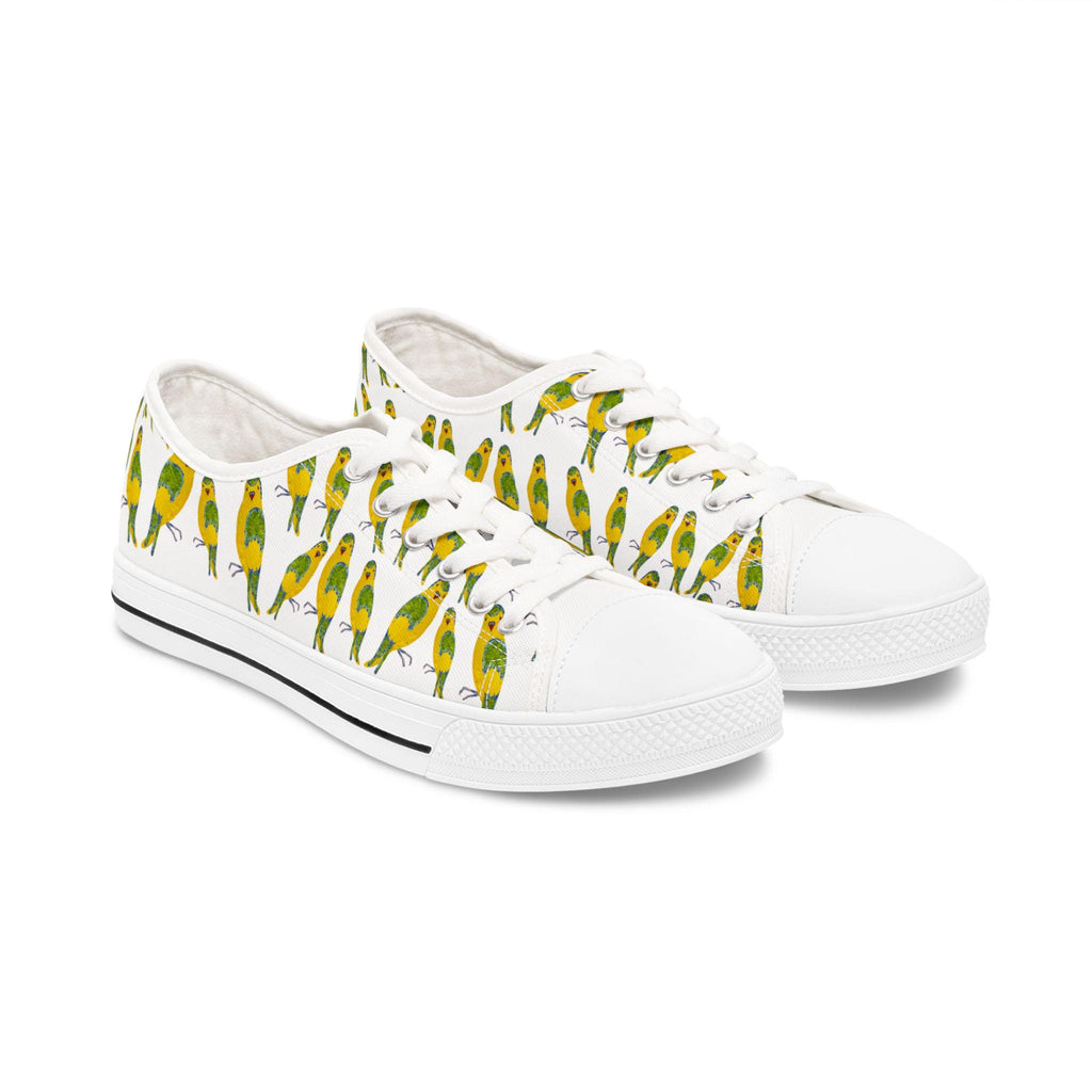 Green Budgie Pattern Sneakers | Parakeet Bird Print Low Top Shoes