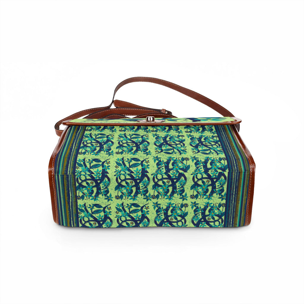 Teal Floral Pattern Waterproof Canvas Bag | Floral Satchel