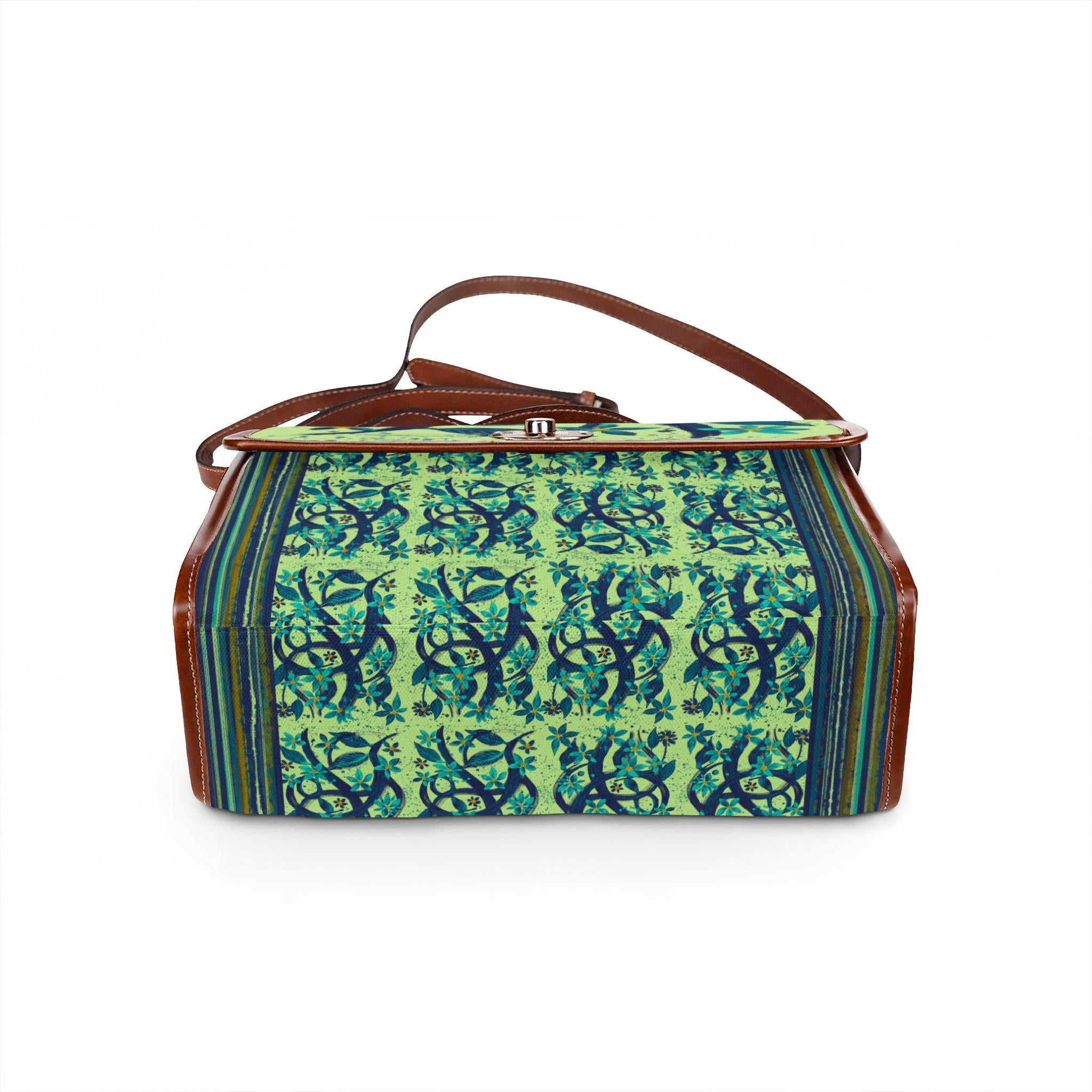 Teal Floral Pattern Waterproof Canvas Bag | Floral Satchel