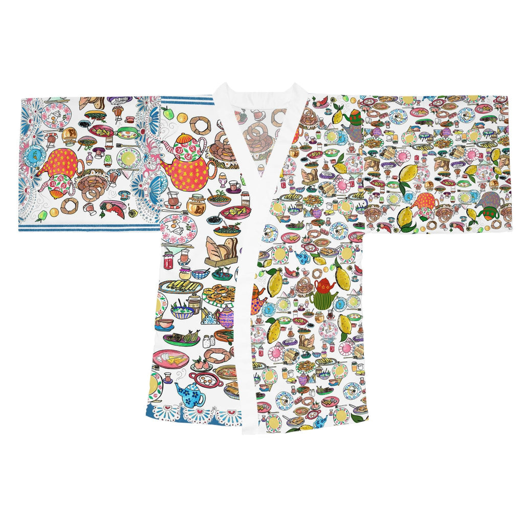 Tea Party Pattern Long Sleeve Kimono Robe | All Over Print