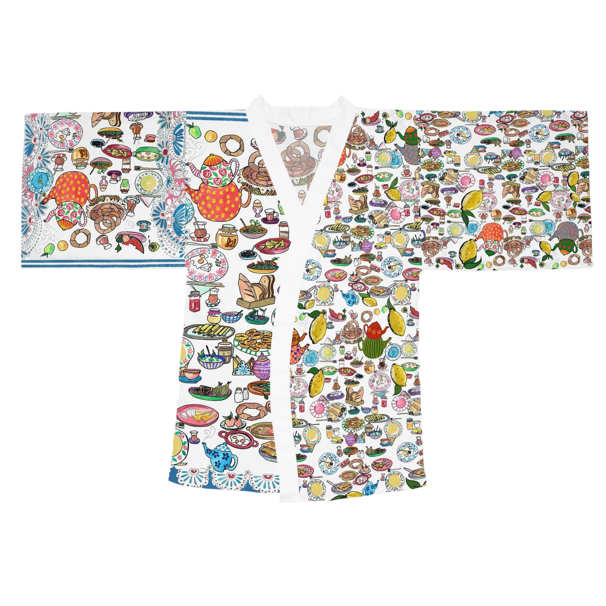 Tea Party Pattern Long Sleeve Kimono Robe | All Over Print