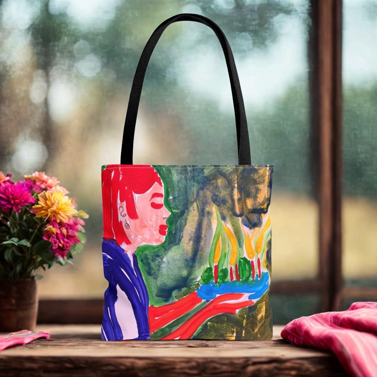 Hand-Painted Woman Portrait Tote Bag | Artistic Watercolor Face Print