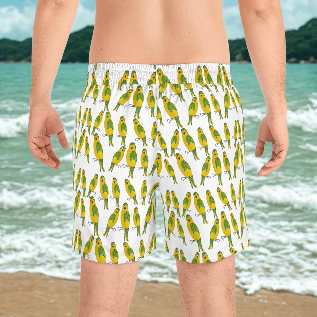 Green Budgie Parrot Pattern Swim Shorts | All-Over Print