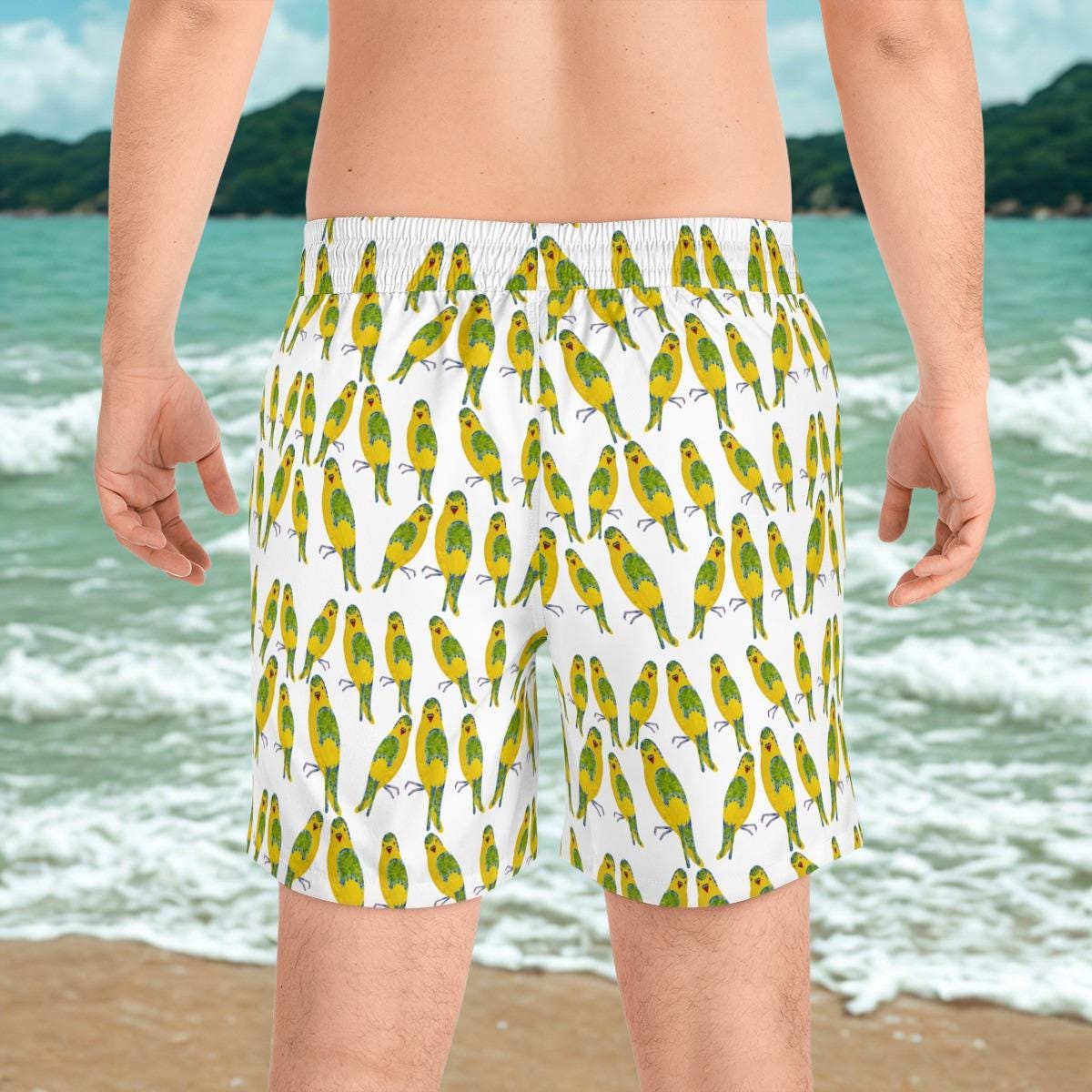 Green Budgie Parrot Pattern Swim Shorts | All-Over Print