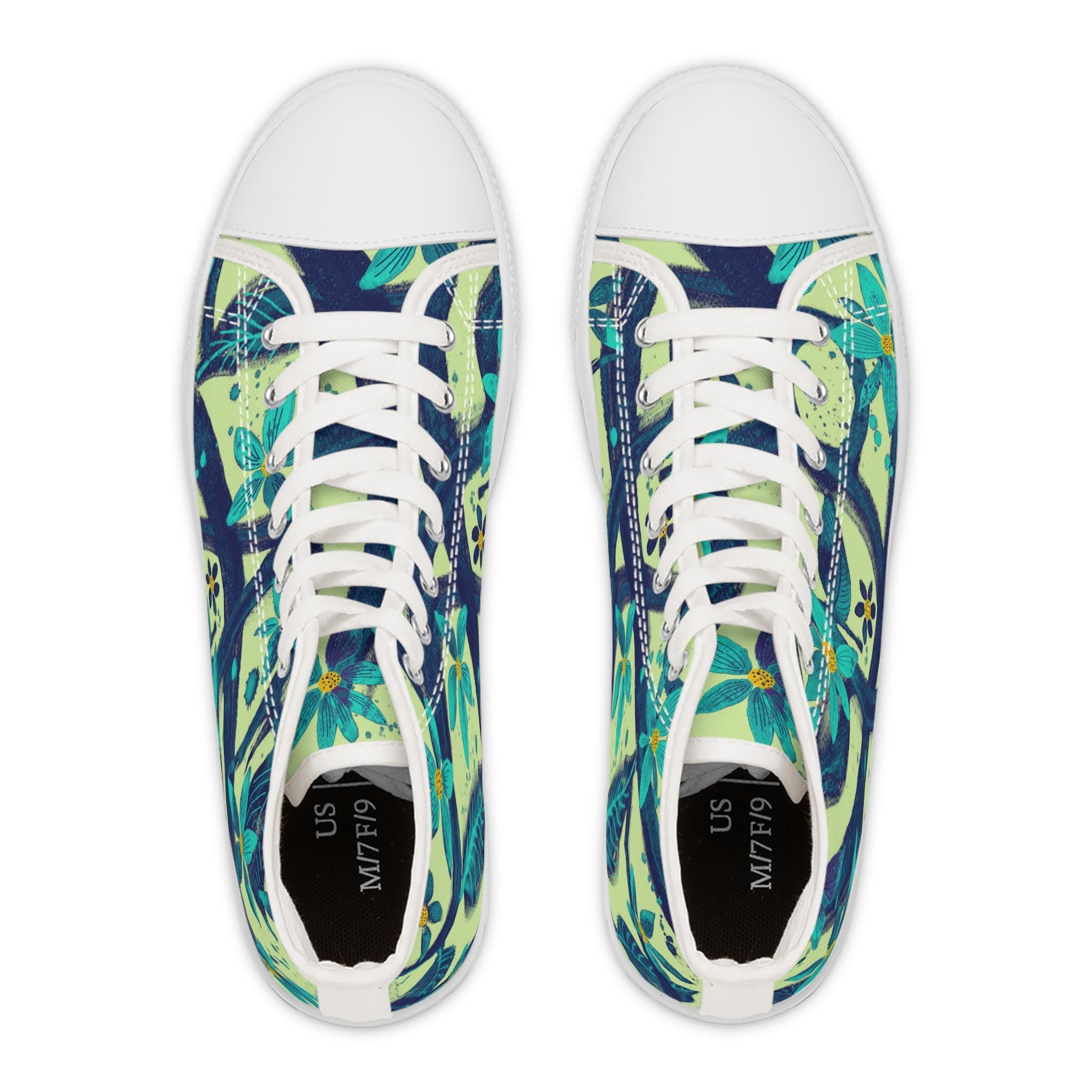 Teal Floral Hand-Painted High Top Sneakers | Artsy Canvas Shoes