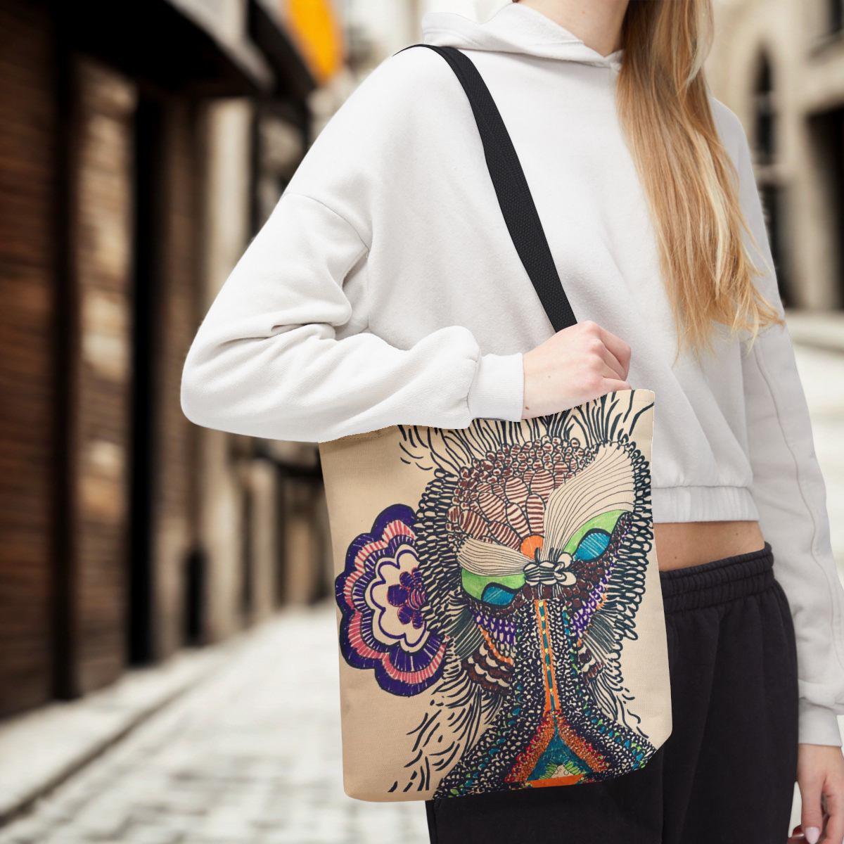 Abstract Floral Mask Tote Bag | Psychedelic Doodle Illustration
