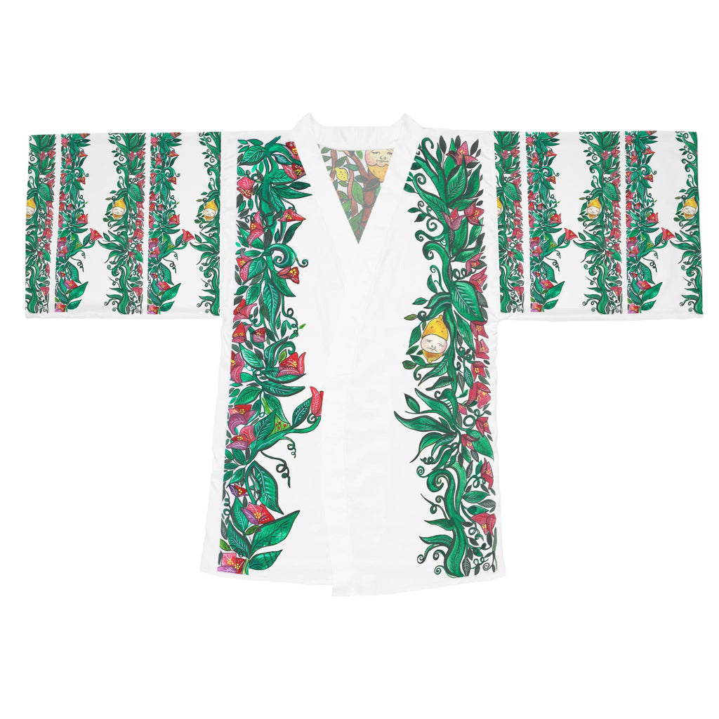 Forest Floral Vine Kimono Robe | Hibiscus Leaf Border
