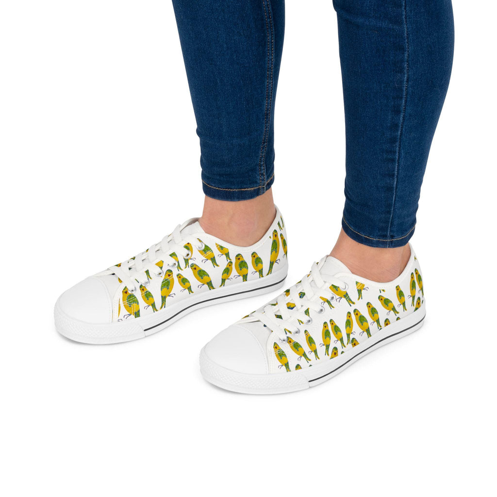 Green Budgie Pattern Sneakers | Parakeet Bird Print Low Top Shoes