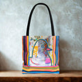 Colorful Abstract Bird Tote Bag | Vibrant Striped Border